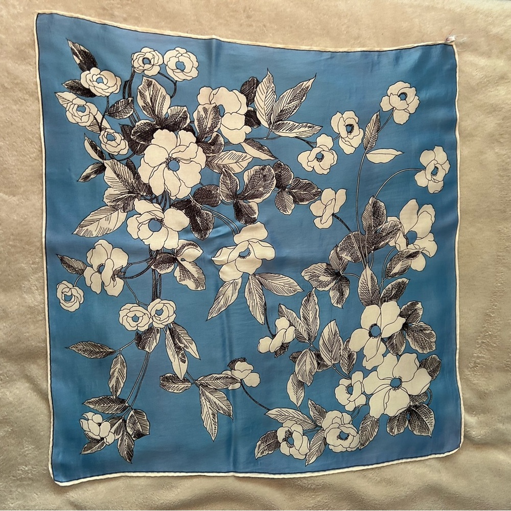 Floral Blue and White Scarf